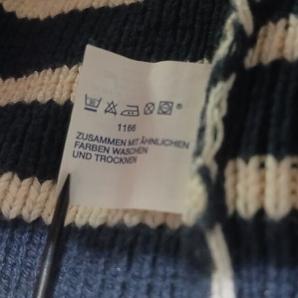 GAP Medium 100% Cotton Mock-Neck Blue/Cream Striped Tunic Sweater Ribbed Cuff - Picture 12 of 13